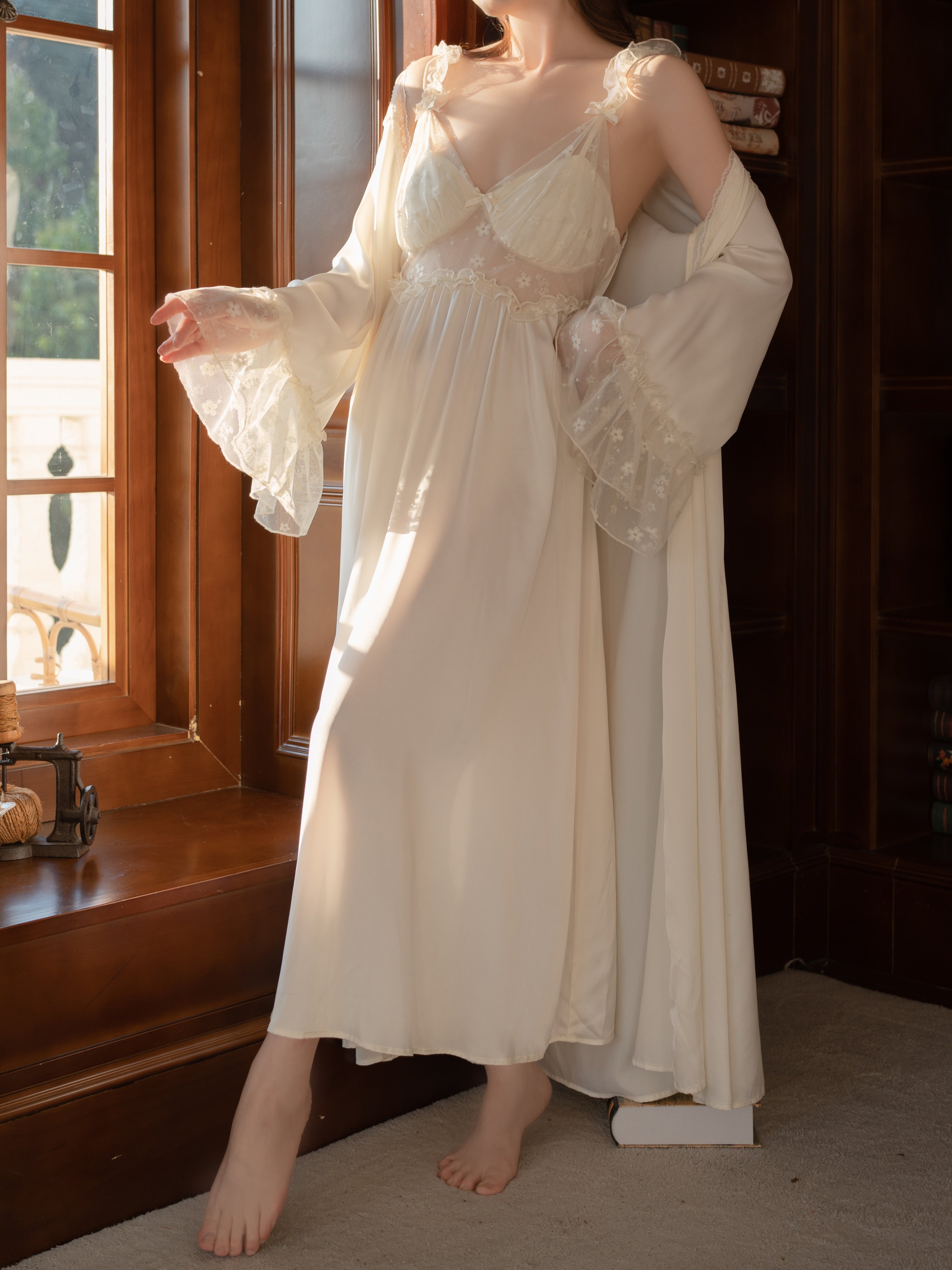 Ivory Whisper Lace Nightgown Set