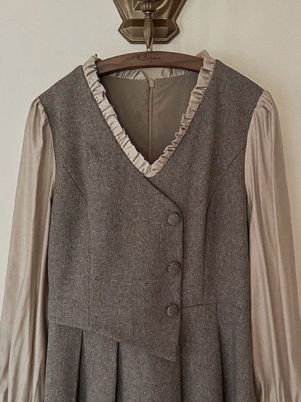 Vintage Elegance Pleated Vest Dress