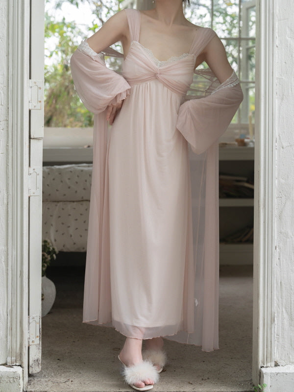 nightgown dress Soft Pink Ruffle Sleeve Romantic Nightgown Set – Princesscore Aesthetic Outfit Pink / M