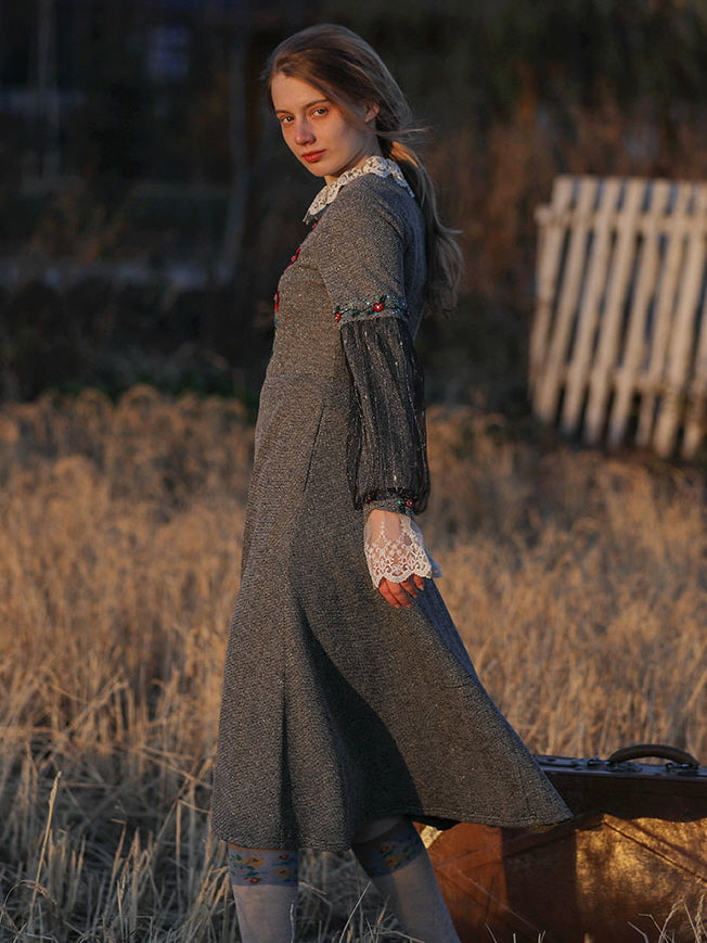 Embroidered Floral Lace Vintage Dress