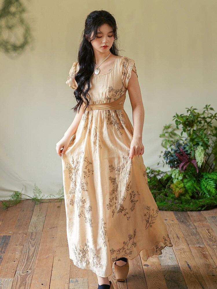 Golden Meadow Vintage Floral Dress