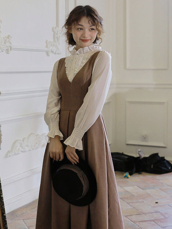 strapless open back dress Retro Brown Layered Dress