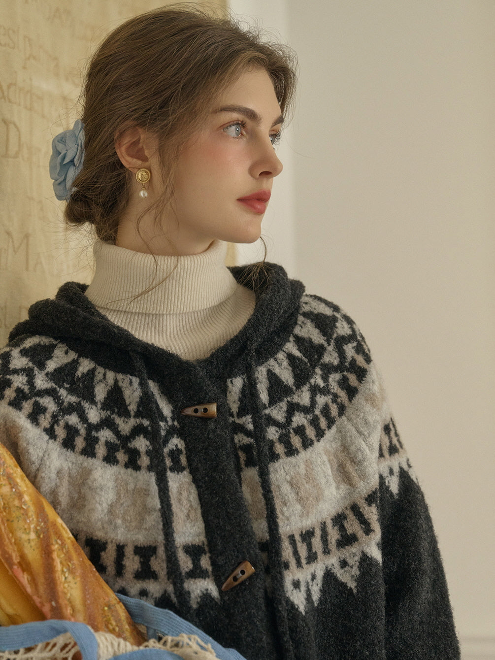 Vintage Nordic-Inspired Wool Blend Cardigan