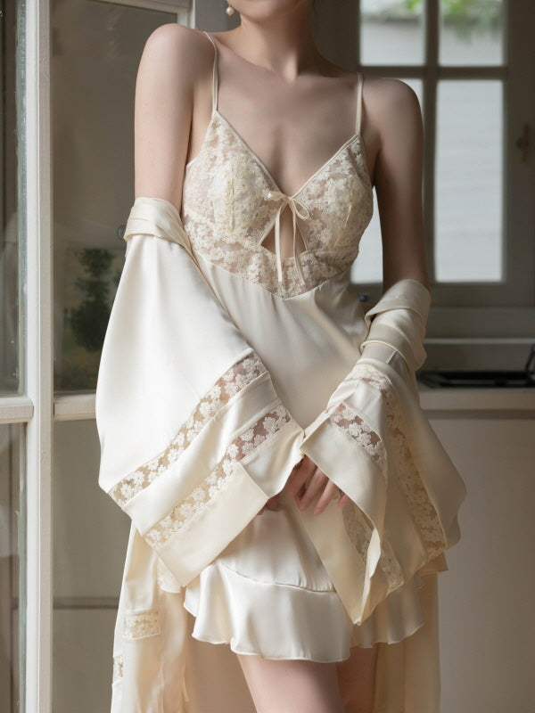 Light Yellow Lace Sleepwear Set Fairy Aesthetic Outfit Light Yellow Lace Sleepwear Set Fairy Aesthetic Outfit