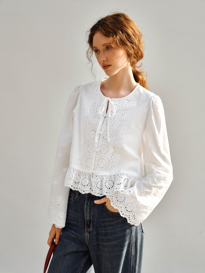 Vintage Embroidered Eyelet Lace Blouse