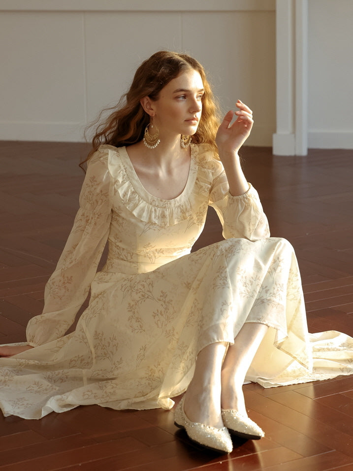 Vintage Floral Ruffled Fairycore Dress