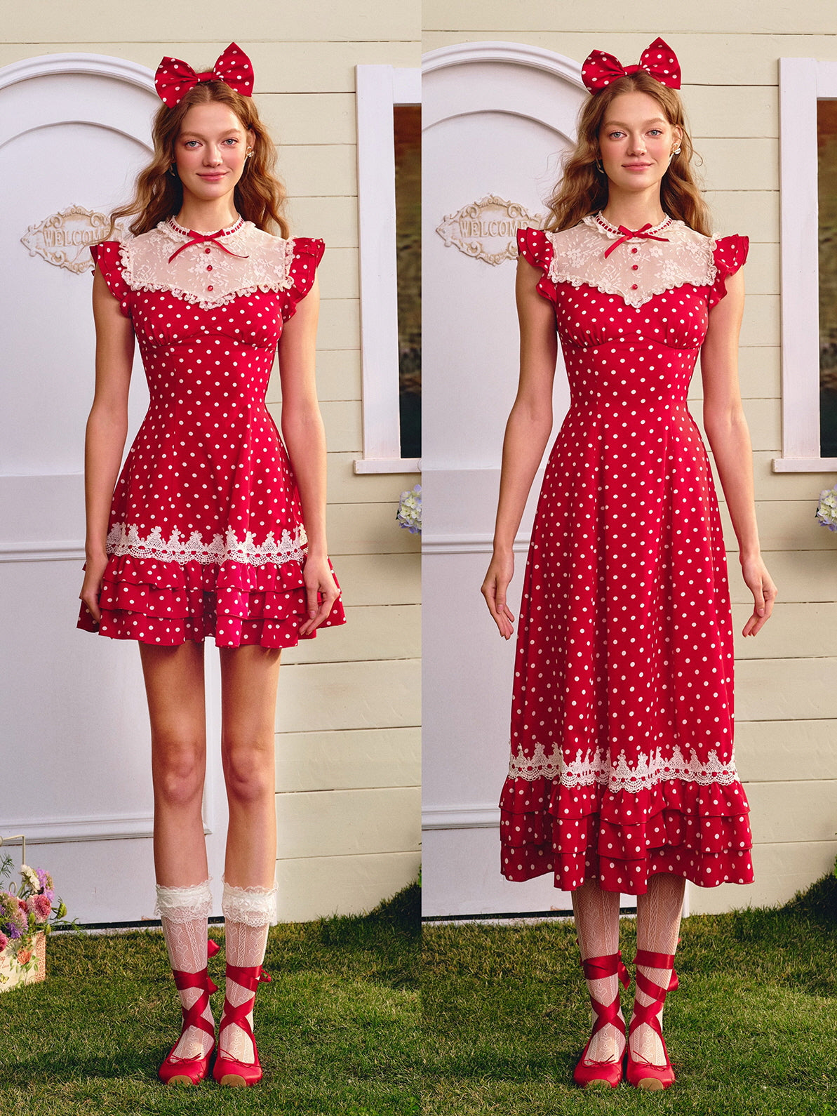 strapless open back dress Red Polka Dot Dress with Lace Collar – Vintage-Inspired Fairytale Style