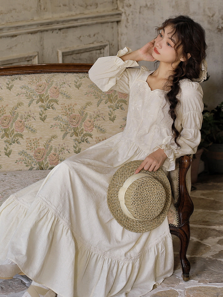 Vintage Princess Beige Cotton Dress