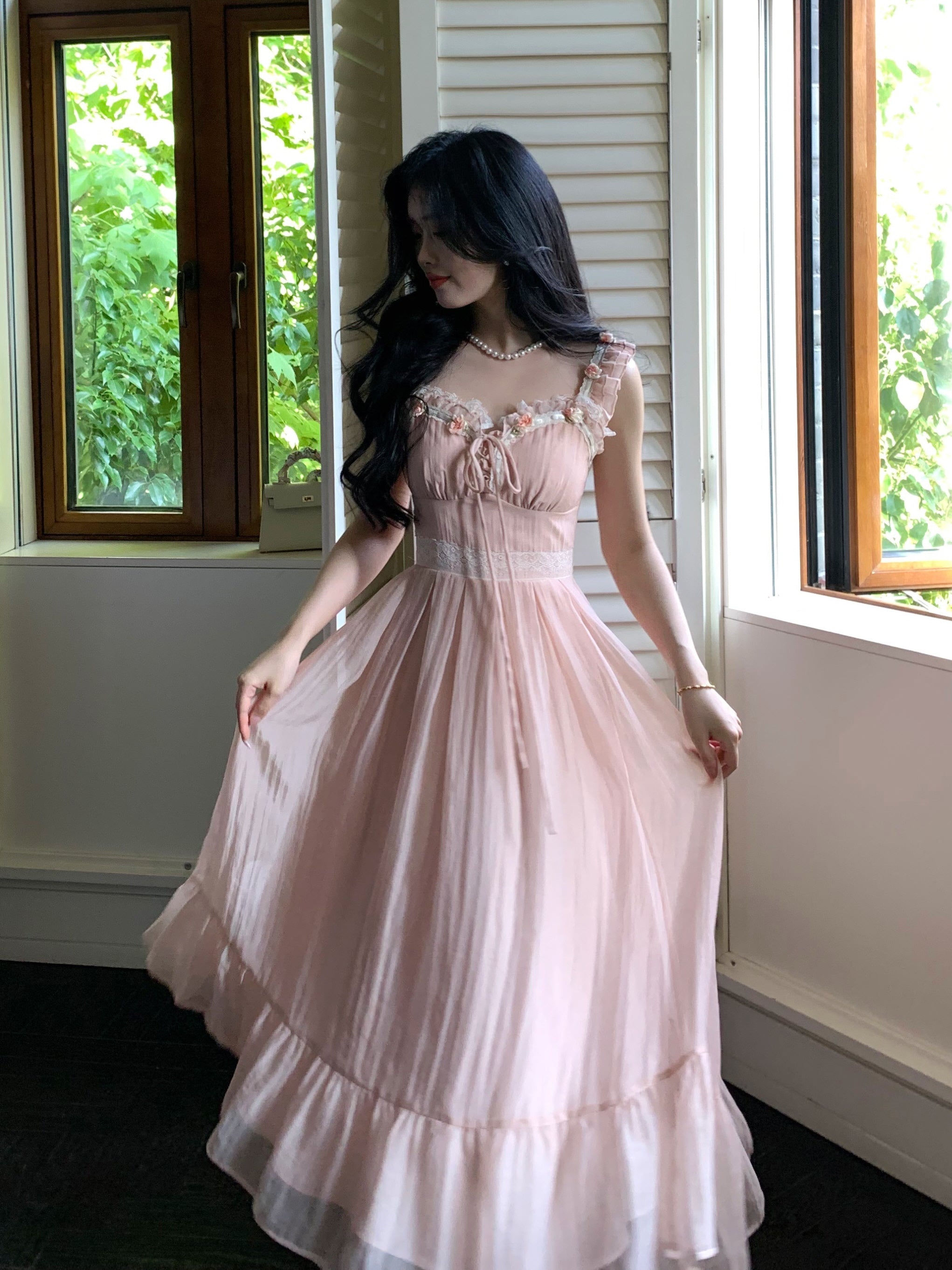 green emerald velvet dress Blush Blossom Fairycore Dress Cardigan / Free
