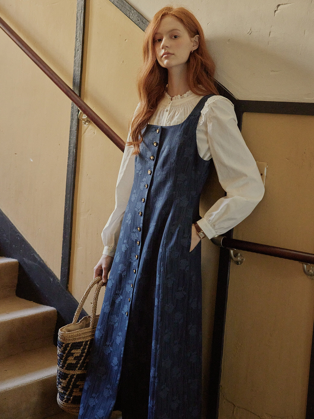 Vintage Midnight Blue Cottagecore Pinafore Dress