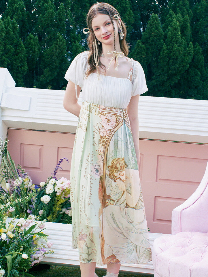 Dreamy Art Nouveau Midi Dress