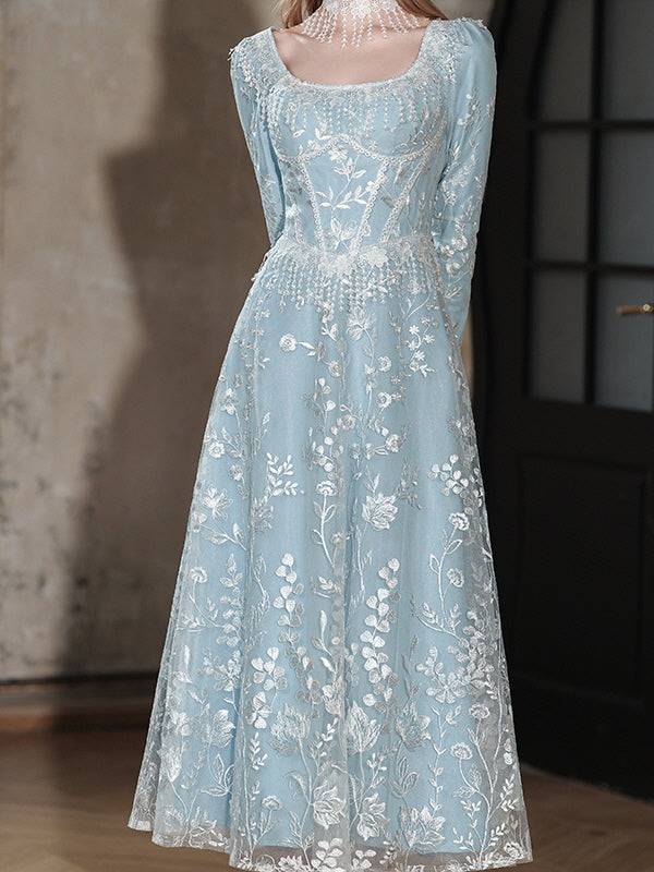 Celestial Blue Embroidered Lace Dress