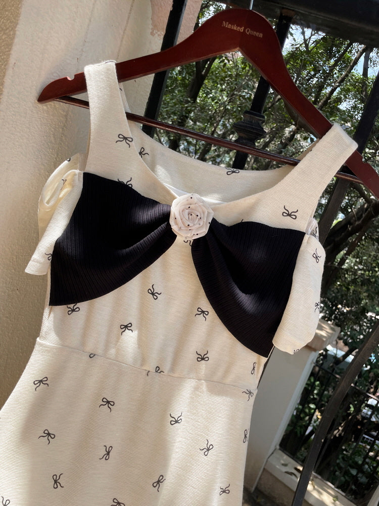 Bow Embellished Off-Shoulder A-Line Dress