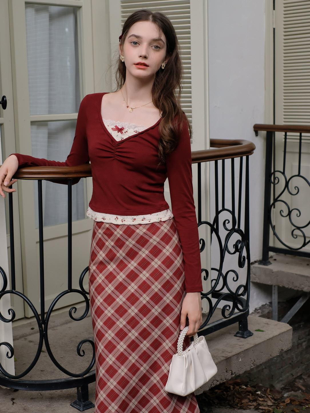 Vintage Knit Top with Lace Trim