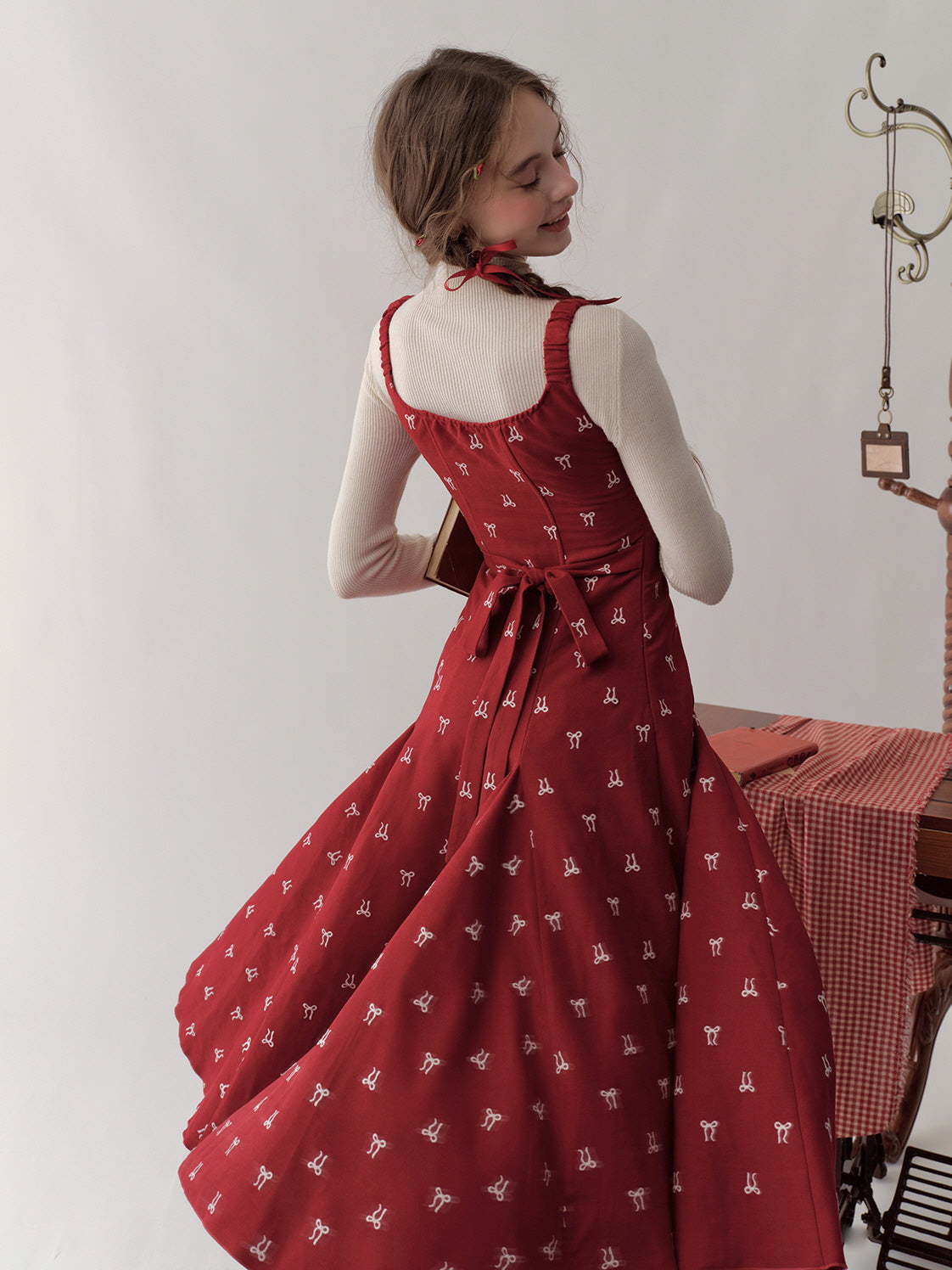 Vintage Red Bow Print Dress