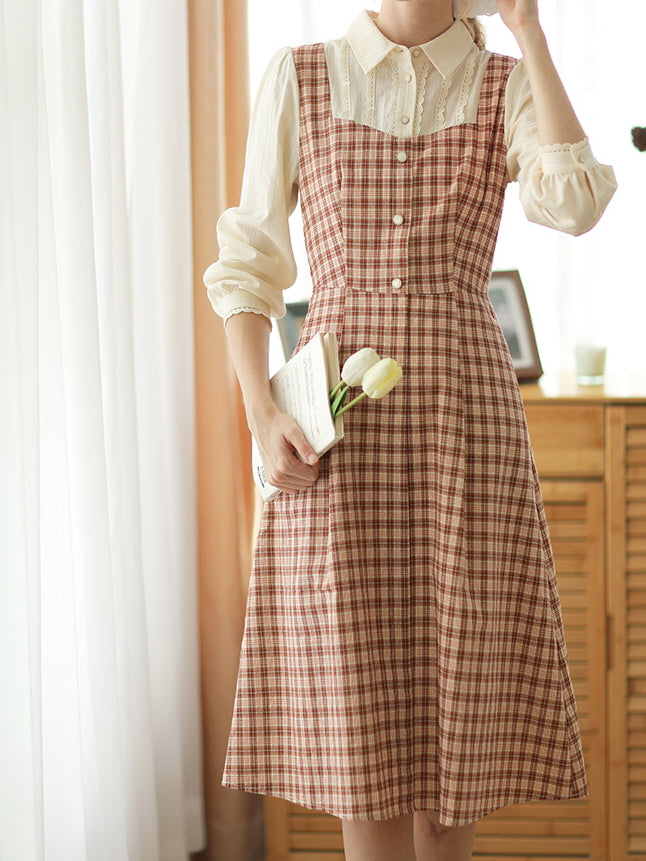 Vintage-Inspired Plaid Pinafore Dress