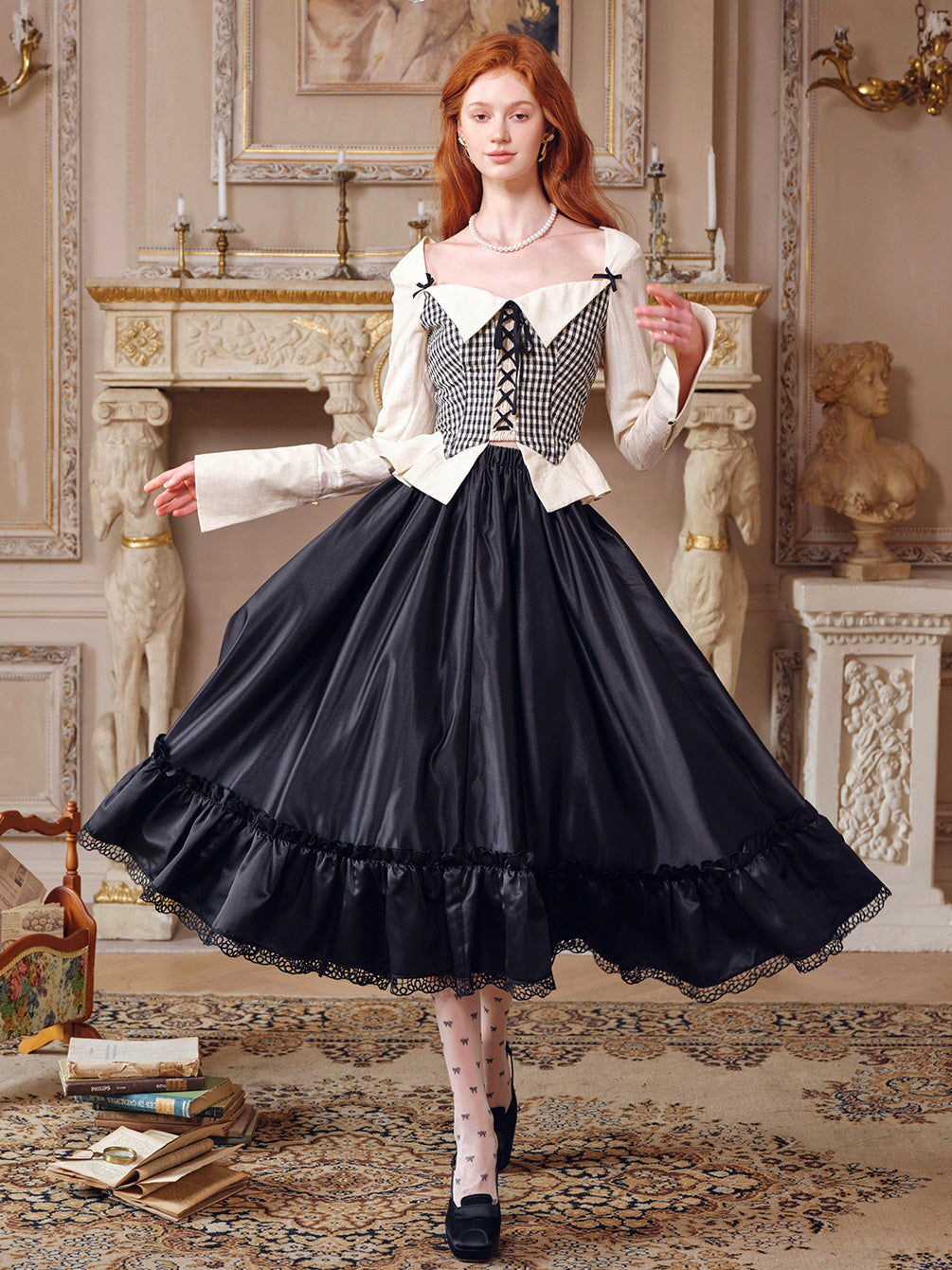 Vintage Plaid Lace-Up Corset Top