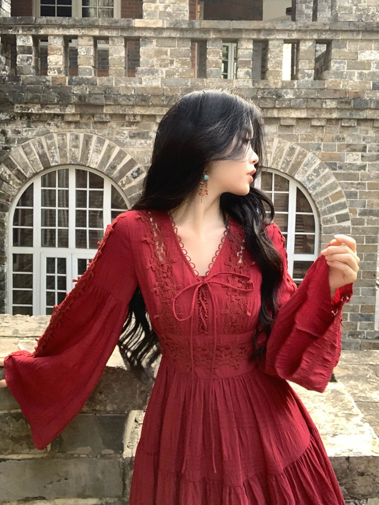 Ruby Elegance Lace-Up Maxi Dress Ruby Elegance Lace-Up Maxi Dress