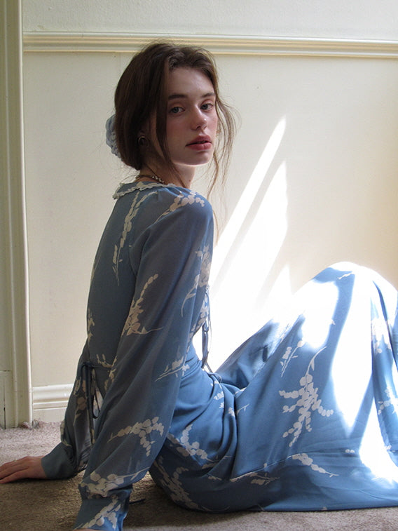 Blue Floral Retro Maxi Dress