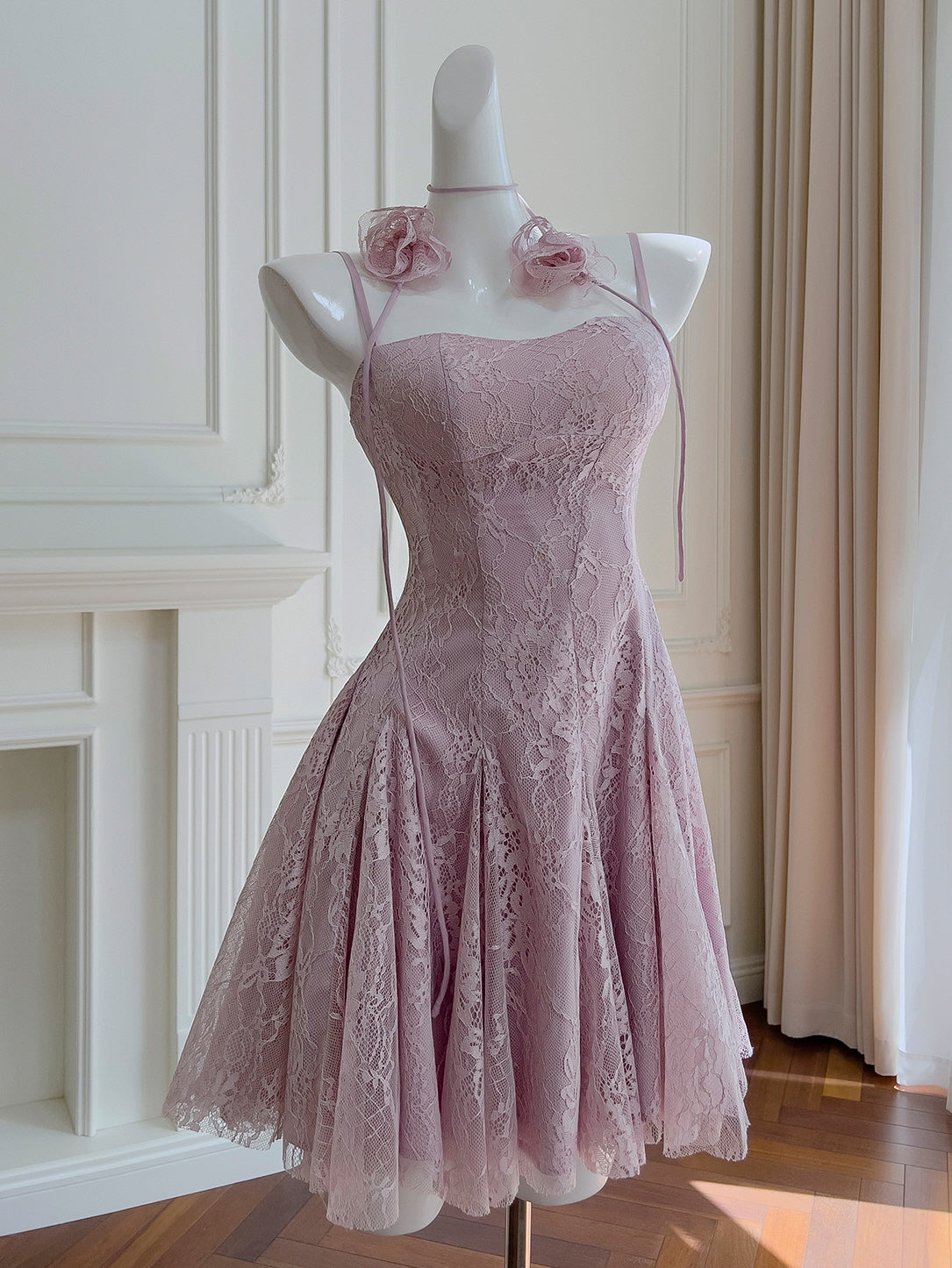 Soft Pink Coquette Charm Lace Dress Pink Purple(Pre-Sale 15days) / M Soft Pink Coquette Charm Lace Dress Pink Purple(Pre-Sale 15days) / M