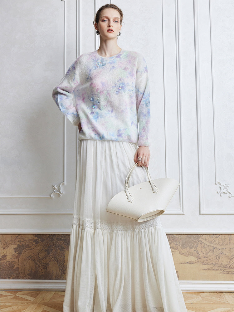 Dreamy Pastel Floral Mohair Sweater