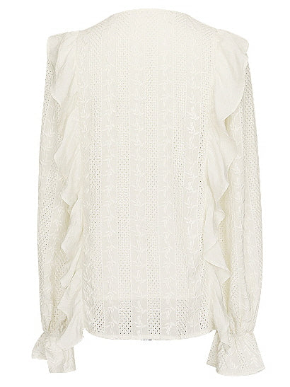 Romantic Lace-Trimmed Ruffle Blouse