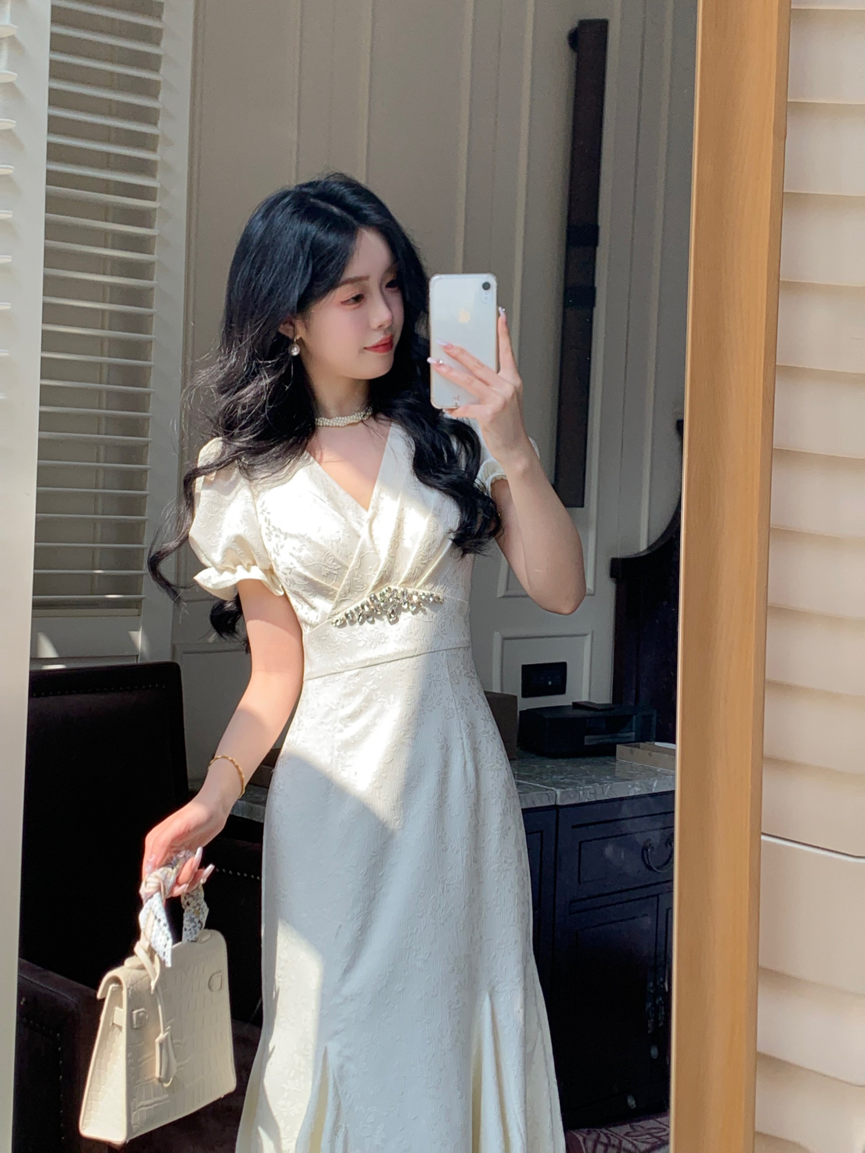 Cubic-Embellished Jacquard Princess Dress