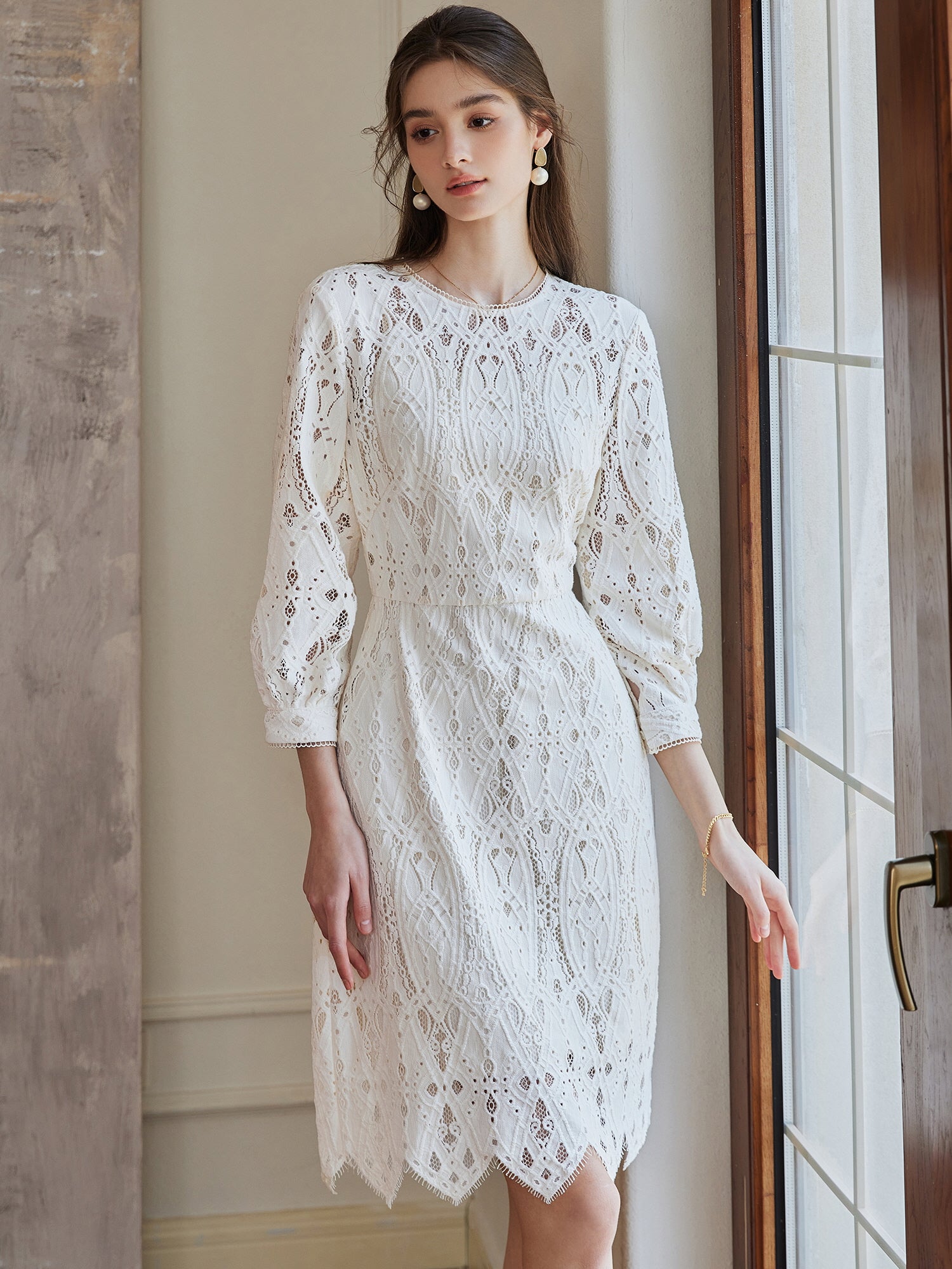 Ivory Lace Vintage Midi Dress