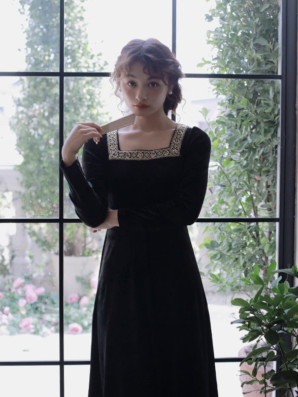 Vintage Black Velvet Princess Dress