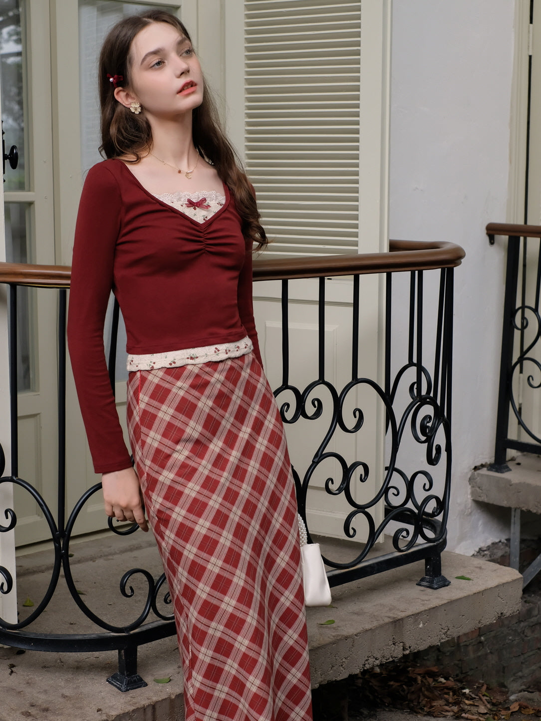 Vintage Knit Top with Lace Trim