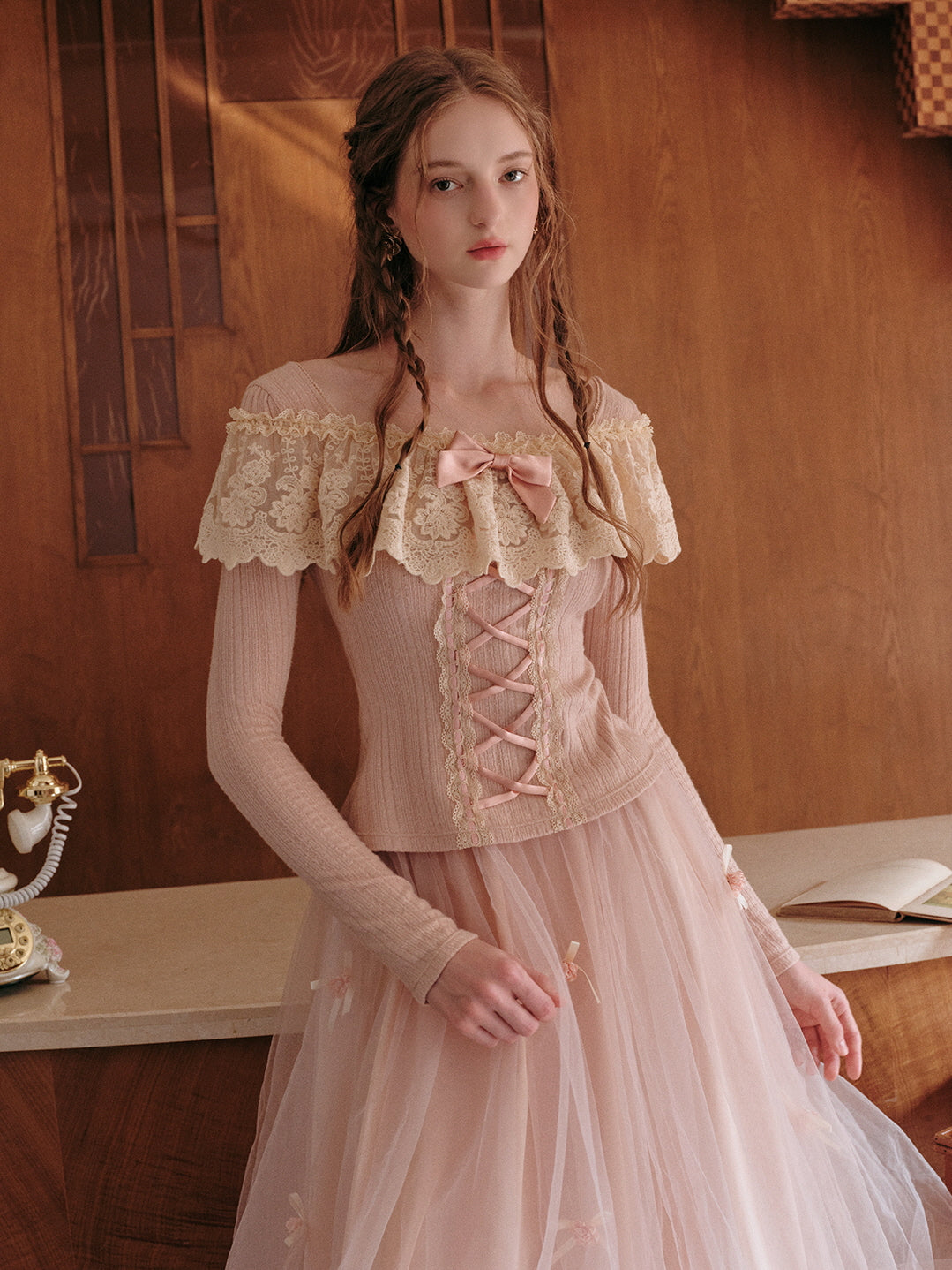 Vintage Lace Off-Shoulder Corset Top