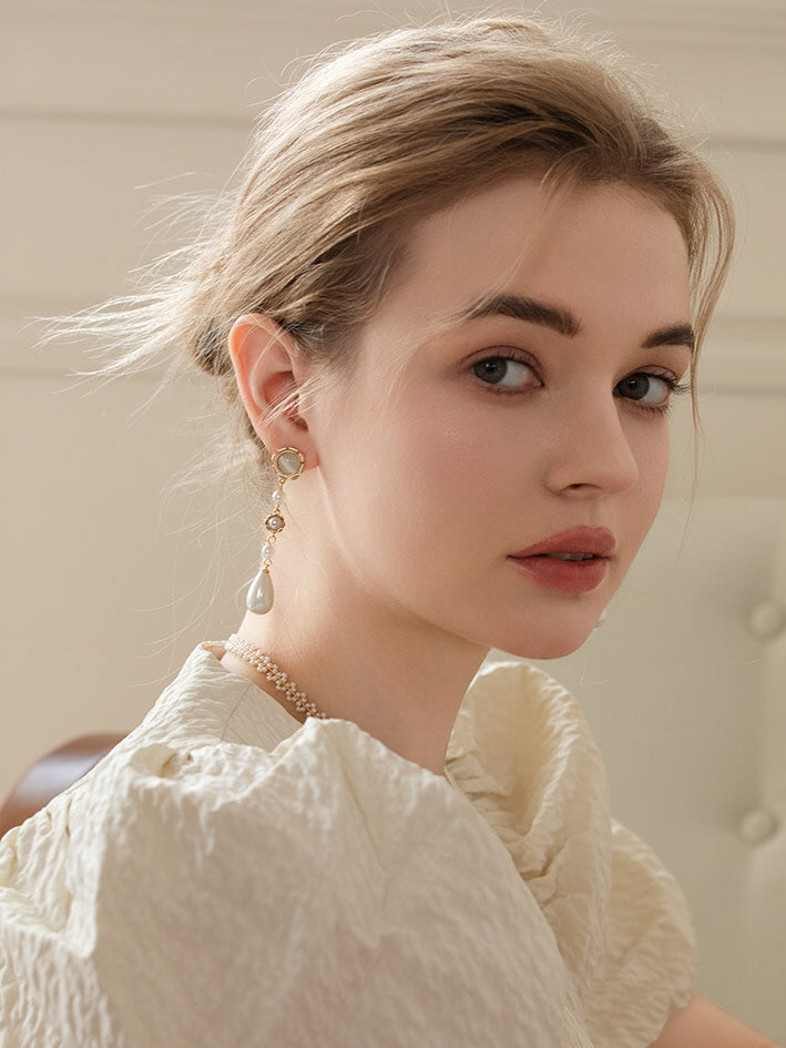 Golden Bloom Pearl Drop Earrings