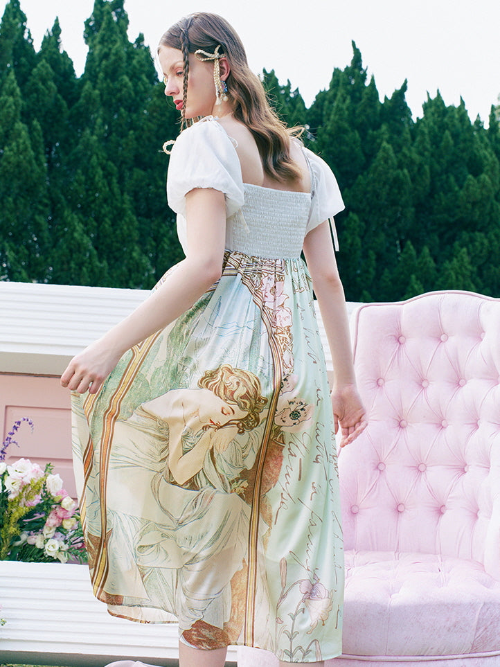 Dreamy Art Nouveau Midi Dress