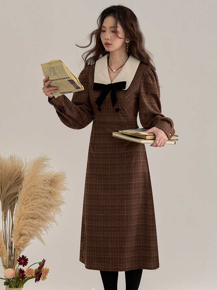 Vintage Plaid Bowkno Dress