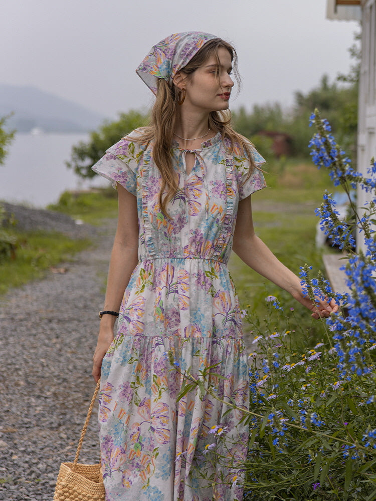 blue dress for baby girl Betsy Printed Maxi Tank Dress with Tassels Lavender main image 0
