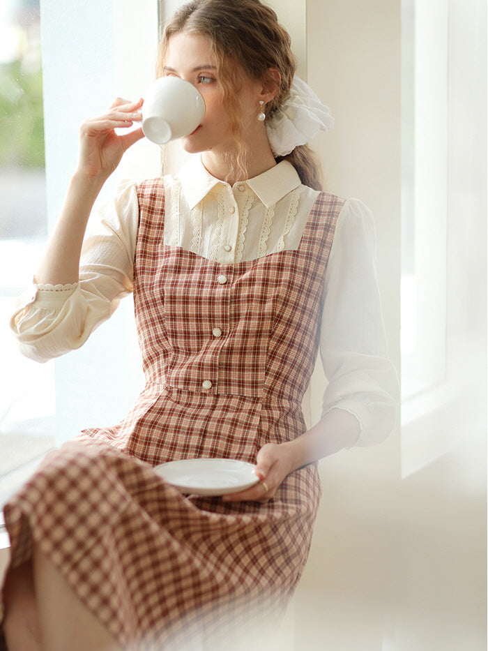 Vintage-Inspired Plaid Pinafore Dress