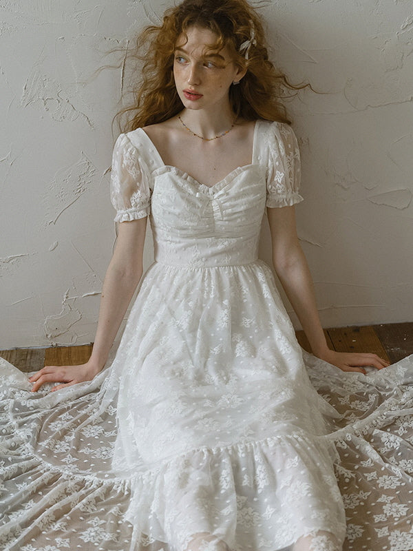 Ethereal Lace White Blossom Dress White / S