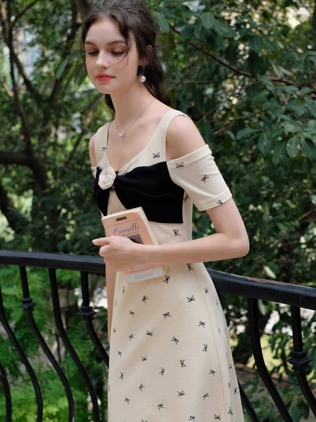 Bow Embellished Off-Shoulder A-Line Dress
