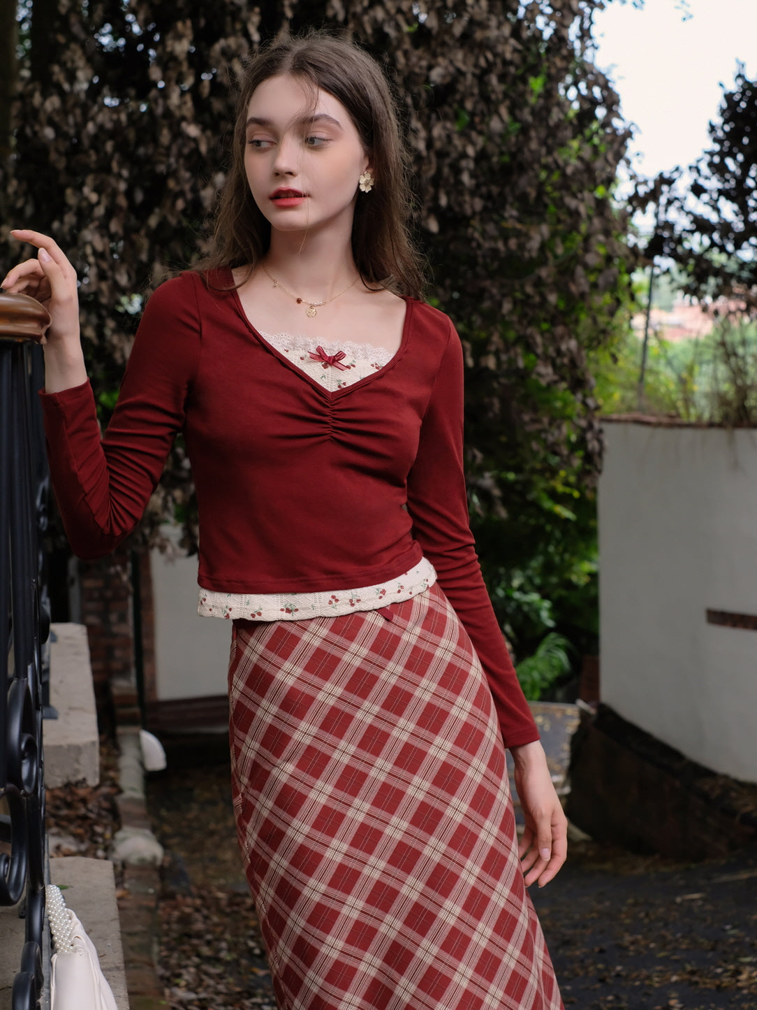 Vintage Knit Top with Lace Trim