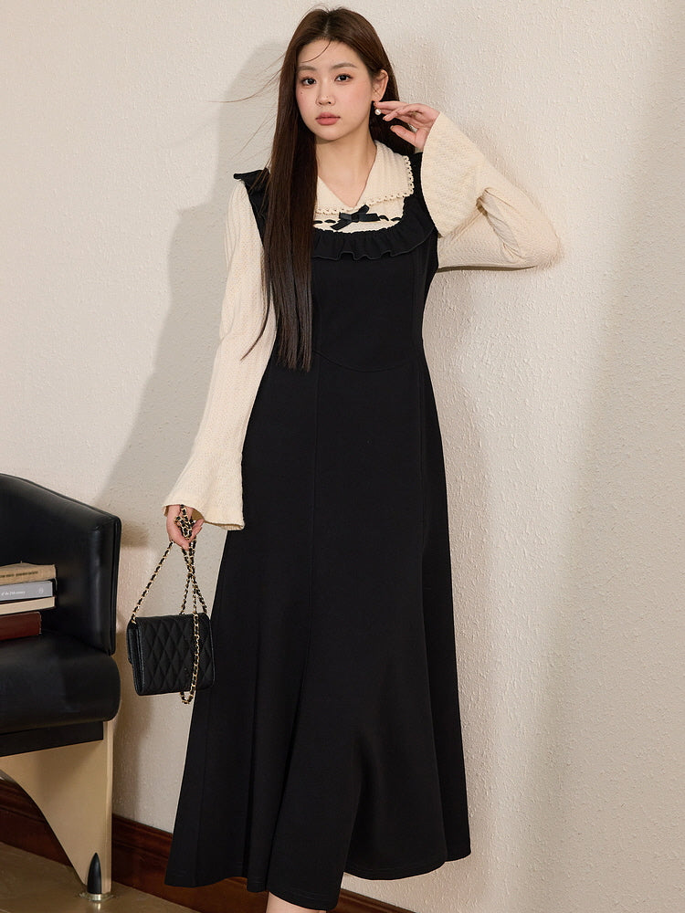 Ruffled Trim Vintage Lace Collar Dress