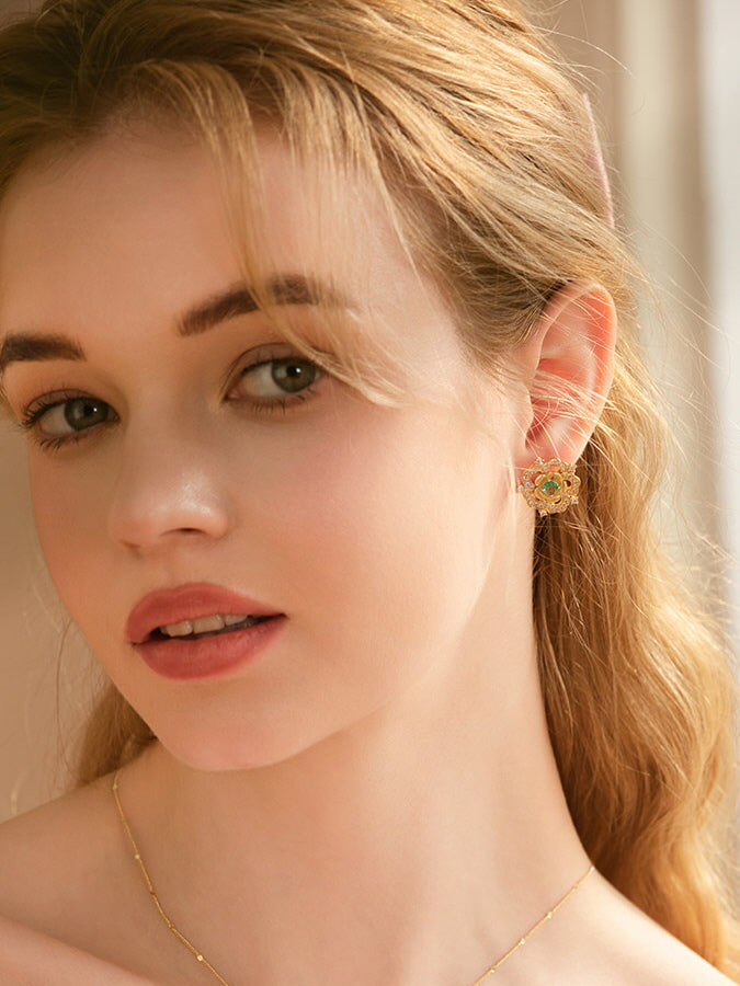 Golden Blossom Crystal Stud Earrings