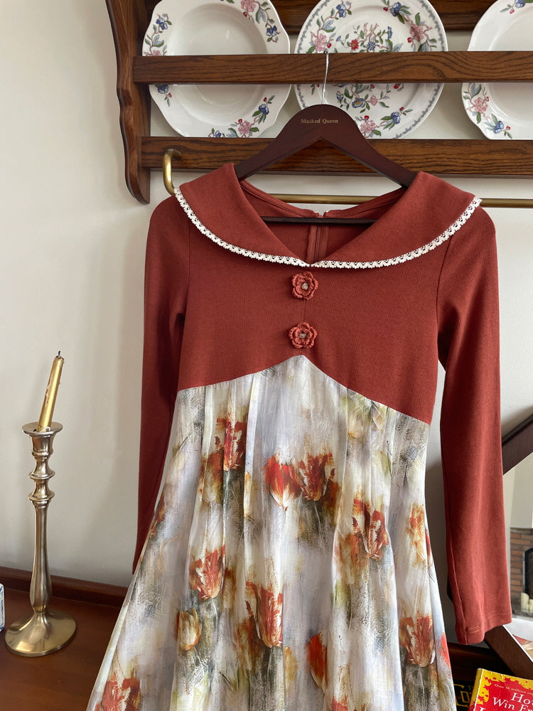 Autumn Bloom Retro Knit Dress