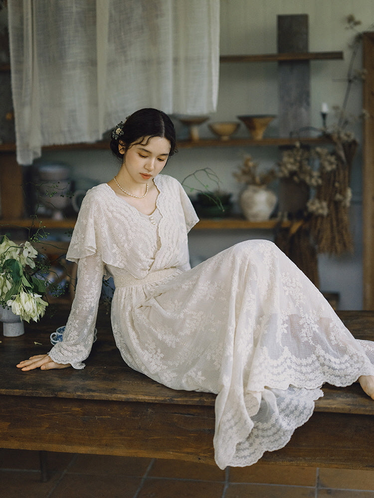 Cottagecore Lace Vintage Cotton Dress
