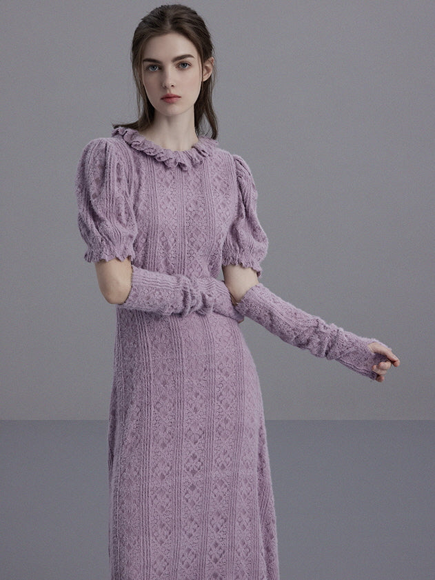 Elegant Puff-Sleeve Knit Dress