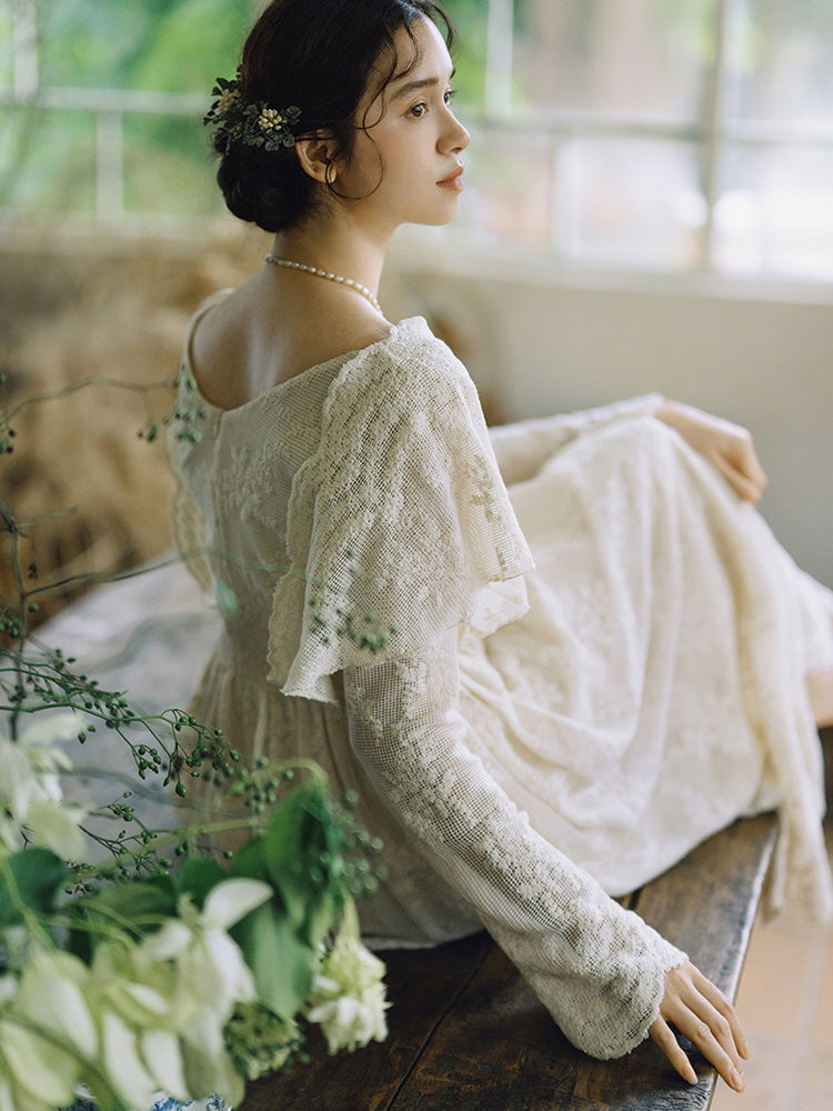 Cottagecore Lace Vintage Cotton Dress