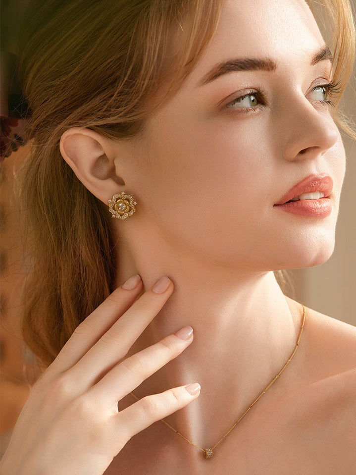 Golden Blossom Crystal Stud Earrings