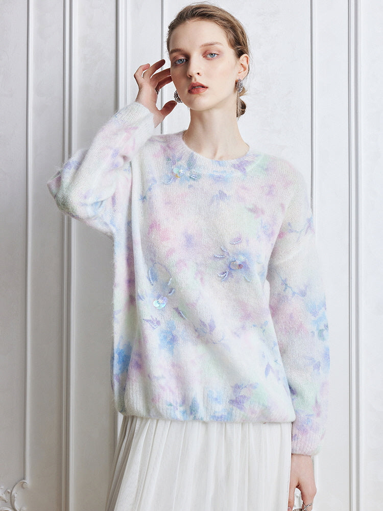 Dreamy Pastel Floral Mohair Sweater