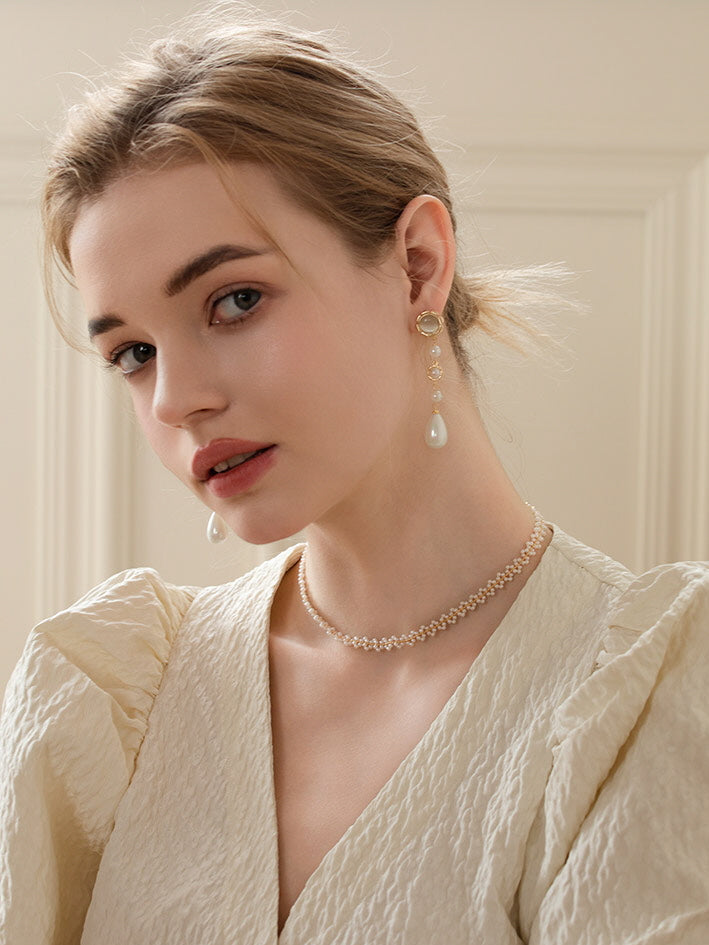 Golden Bloom Pearl Drop Earrings