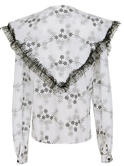Ruffled Floral Embroidered Blouse