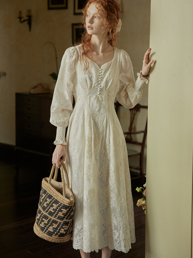 Whimsical Vintage Lace Cottagecore Dress Ivory(Pre-Sale 10-14days) / S Whimsical Vintage Lace Cottagecore Dress Ivory(Pre-Sale 10-14days) / S
